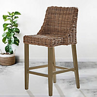 Natural Hand Weaved Rattan Wicker & Wood Kitchen Dining Rattan Bar Stool Chair