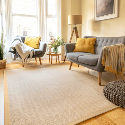 Natural Jute Beige Cotton Border Area Rug 80x150cm