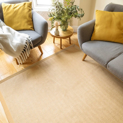 Natural Jute Beige Cotton Border Area Rug 80x150cm