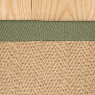 Natural Jute Green Cotton Border Area Rug 120x170cm