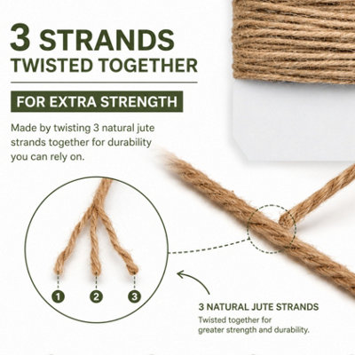 Natural Jute Twine 120m x 2mm Strong Brown Garden String for Plant Ties ...