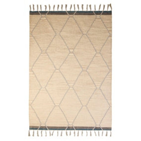 Natural Kilim Handmade Modern Chequered Geometric Wool Dining Room Bedroom & Living Room Rug-160cm X 210cm