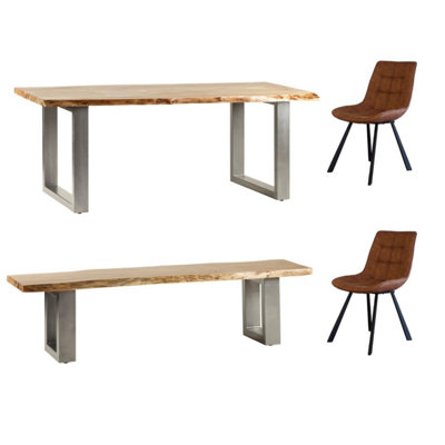 Natural Large Dining Table Set 2 Chairs And 1 Bench DIY at B&Q