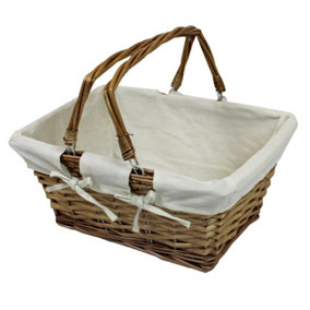 Natural Lined Wooden Twisted Wicker Basket With Handles