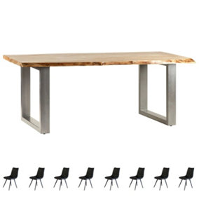 Natural Live Edge Large Dining Table Set With 8 Chairs