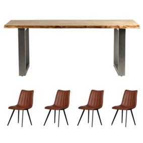 Natural Live Edge Medium Dining Table Set With 4 Chairs