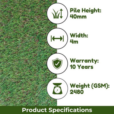 Natural Look 40mm Outdoor Artificial Grass, Extra Premium Artificial Grass, Plush Artificial Grass-17m(55'9") X 4m(13'1")-68m²