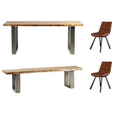 Natural Medium Dining Table Set 2 Chairs And 1 Bench | DIY at B&Q