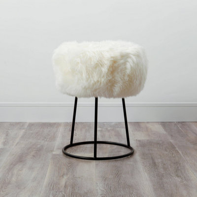 Natural Metal Genuine Sheepskin Stool