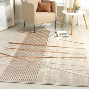 Natural Multi Modern Striped Handmade Rug for Living Room, Bedroom and Dining Room-120cm X 170cm