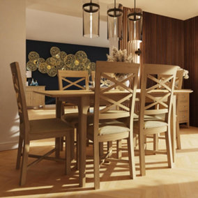 Natural Oak 1.2M Extending Dining Table Set With 4 Cross Back Chairs