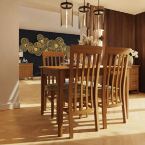 Natural Oak 1.2M Extending Dining Table Set With 4 Slatted Chairs