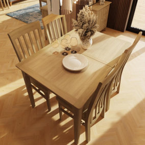 Natural Oak 1.2M Extending Dining Table Set With 4 Slatted Chairs