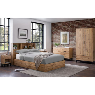 Natural Oak Ottoman Storage Bed - Double 4ft 6" (135cm)