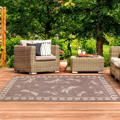 Natural Outdoor Rug, Animal Bordered Stain-Resistant Rug For Patio ...