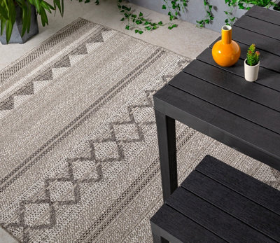 Natural Outdoor Rug, Geometric Striped Stain-Resistant Rug For Patio Deck, 2mm Modern Outdoor Area Rug-120cm X 170cm
