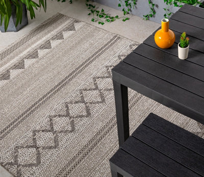 Natural Outdoor Rug, Geometric Striped Stain-Resistant Rug For Patio Deck, 2mm Modern Outdoor Area Rug-160cm X 230cm