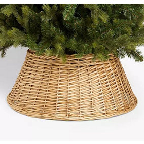 Natural Pine Effect Wicker Christmas Tree Skirt Woven Wicker Ring Cover 53cm