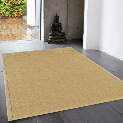 Natural Plain Easy To Clean Bordered Rug For Dining Room Bedroom And Living Room-240cm X 340cm