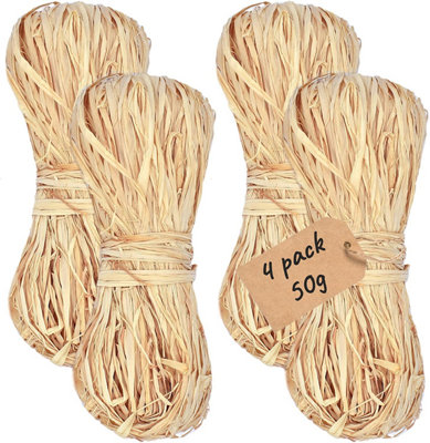 Natural Raffia Ribbon Bundles Perfect for Gift Wrapping Craft Weaving and Home DIY Decorations (4 Pack 50g)