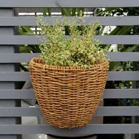 Natural Rattan Balcony Outdoor Hanging Planter - Size Large - Ready For Planting Up - Over Fence Planter