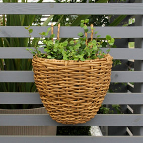 Natural Rattan Balcony Outdoor Hanging Planter - Size Small - Ready For Planting Up - Over Fence Planter
