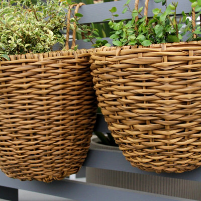 Natural Rattan Balcony Outdoor Hanging Planter - Size Small - Ready For Planting Up - Over Fence Planter