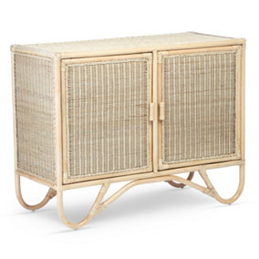 Natural Rattan Cabinet Sideboard with Wicker Panels & 4 Shelves