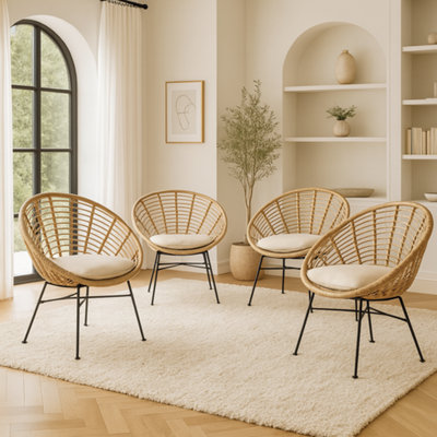 Natural Rattan Garden Chair with Cushion for Outdoor or Indoor Use ...