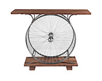 Natural Reclaimed Wood & Metal Console Table Wheel