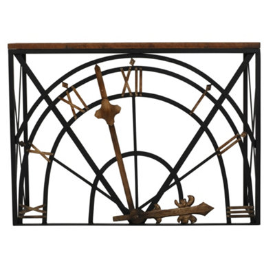 Natural Reclaimed Wood & Metal Half Clock Console Table