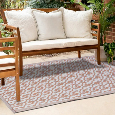 Natural Rectangular Gold Floral Outdoor Rug
