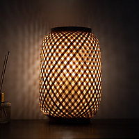 Natural Round Rattan Style Table Pad Lamp K LIVING