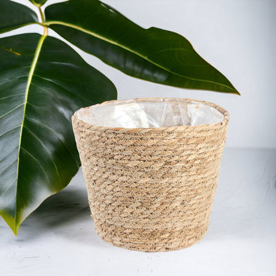 Natural Seagrass Round Basket Planter. Waterproof Lining. H20 cm DIY
