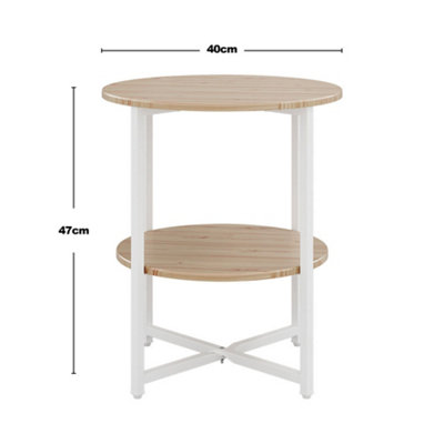Natural Small Round Bedside Table Coffee Table with 2 Tier