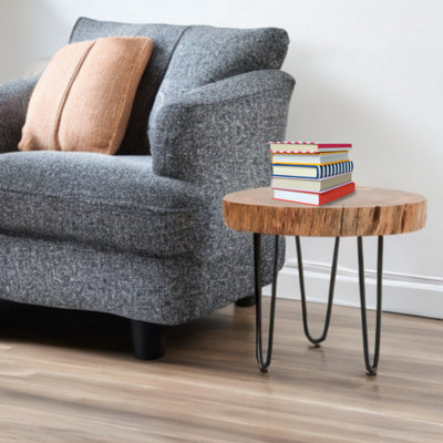 Natural Solid Accacia Wood and Metal Legs Stool