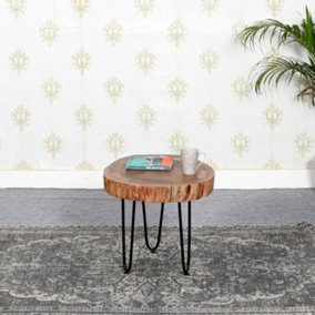 Natural Solid Accacia Wood and Metal Legs Stool