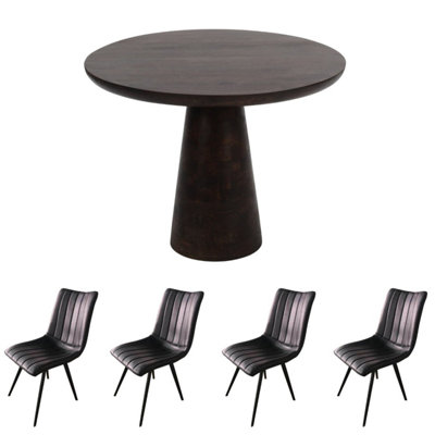 Natural Solid Dark Mango Wood Round Dining Table Set With 4 Chairs | DIY at B&Q