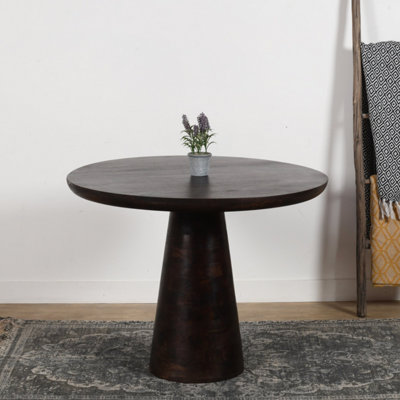 Natural Solid Dark Mango Wood Round Dining Table