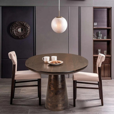 Natural Solid Dark Mango Wood Round Dining Table