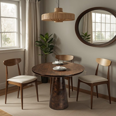 Natural Solid Dark Mango Wood Round Dining Table