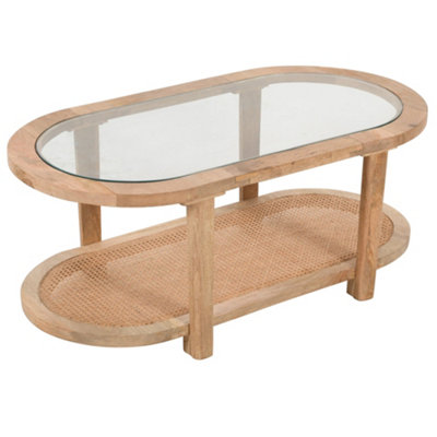 Natural Solid Mango Wood Coffee Table With Glass Top