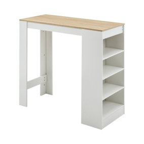 Natural Tabletop White Wooden Bar Table with Open Shelves 103cm H