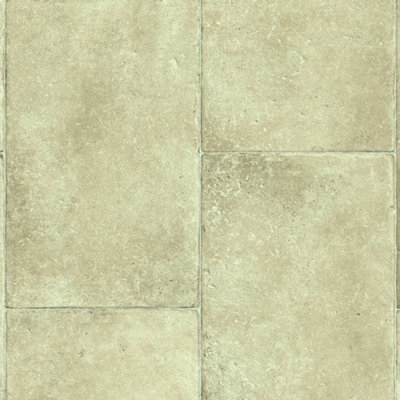 Natural Tile Effect Anti-Slip Vinyl Flooring For LivingRoom, Kitchen, 2mm Felt Backing Vinyl Sheet-1m(3'3") X 2m(6'6")-2m²