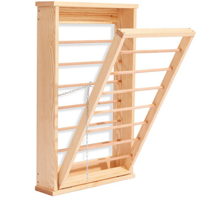 Natural Wall Mounted Wooden Clothes Drying Rack with Double side Rails Foldable and Space Saving Clothes Airer DIY at B Q