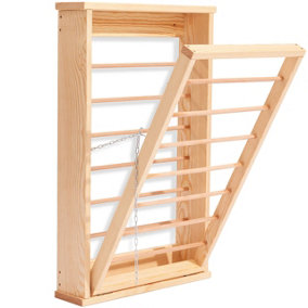 Natural Wall-Mounted wooden clothes drying Rack with Double side Rails - Foldable and Space-Saving Clothes Airer