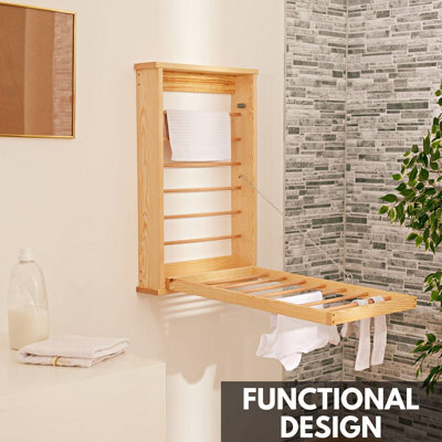 Wall Mounted Wooden Clothes Drying Rack Ceiling Mount Wall Mounted