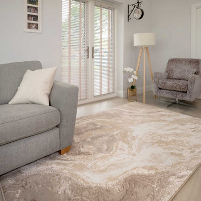 Natural Warm Beige Modern Textured Marble Area Rug 80x150cm