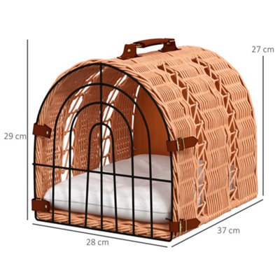 Natural Wicker Cat Basket W Mat Handle Kitten Bed Cat Carrying House