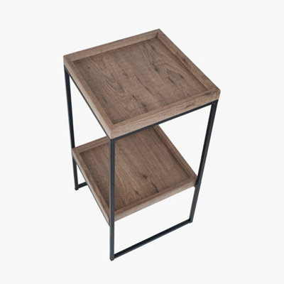 Natural Wood and Black Metal Side Table